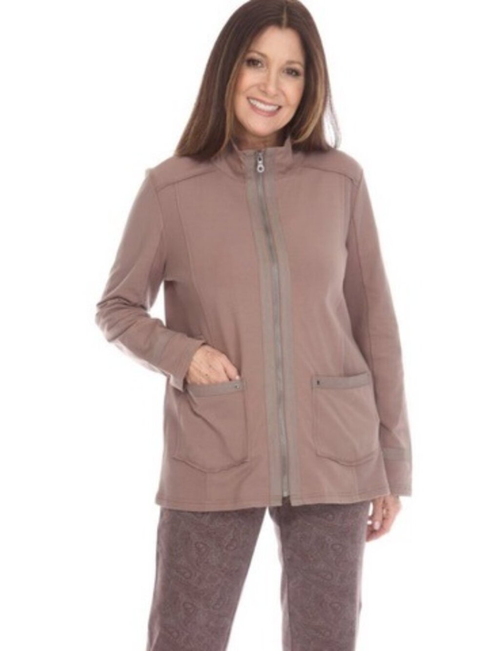 Neon Buddha Full Zipper Light Brown Color Pockets Stretch Jacket